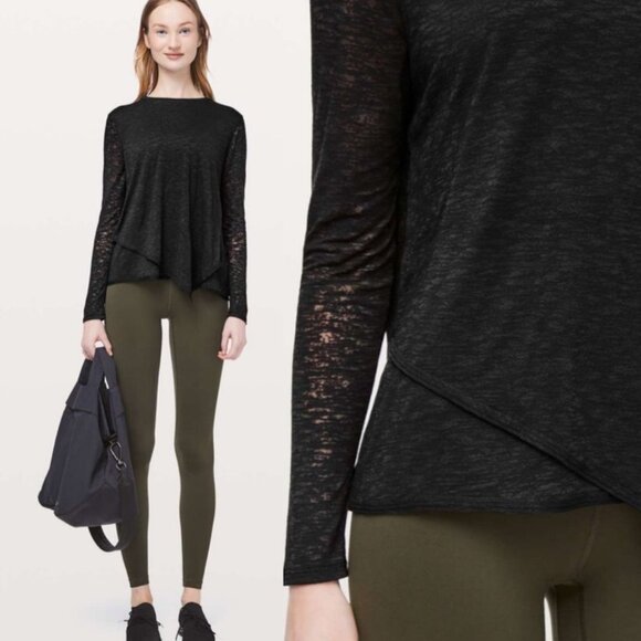 Lululemon Black Sweetest Day Top Burnout Long Sleeves Size 2 TShirt Layering Tee - Picture 2 of 10